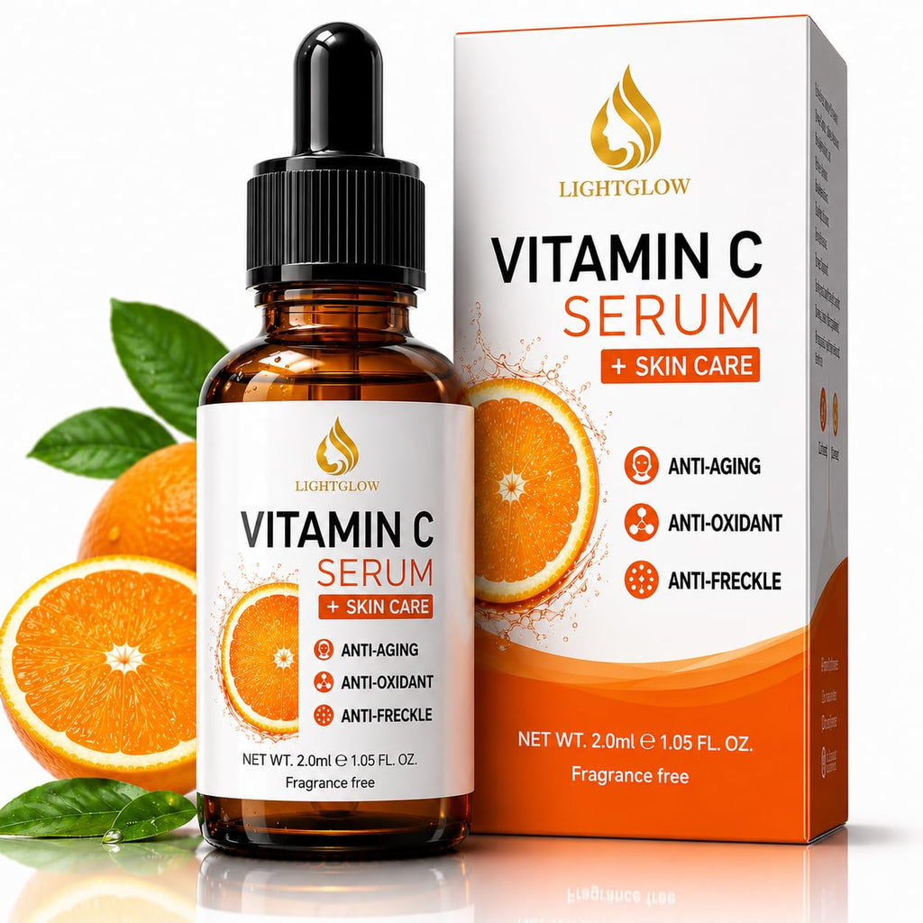 LIGHTGLOW Vitamin C Serum — Dark Spots & Fine Lines, Amber Glass, 1 fl oz