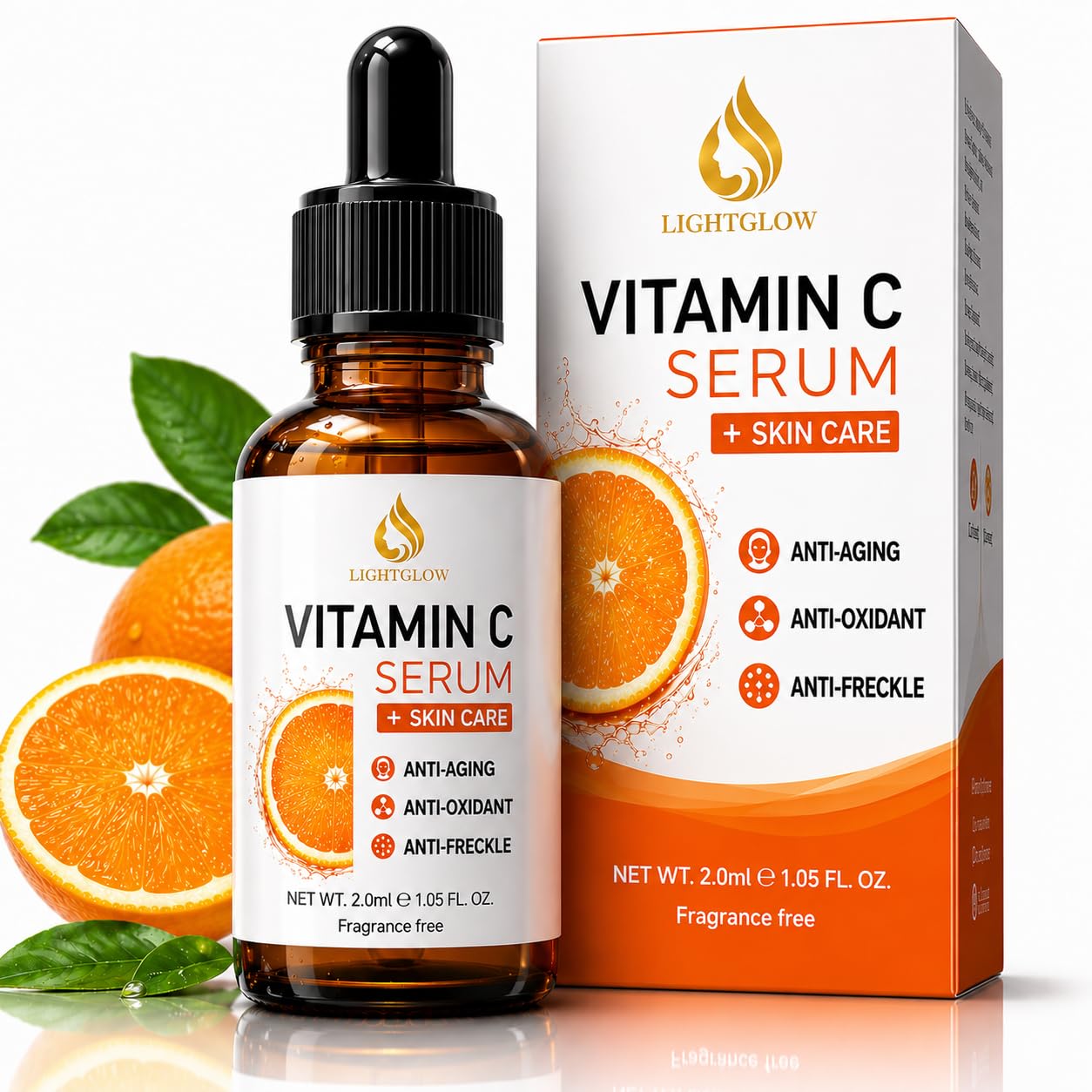 LIGHTGLOW Vitamin C Serum — Dark Spots & Fine Lines, Amber Glass, 1 fl oz