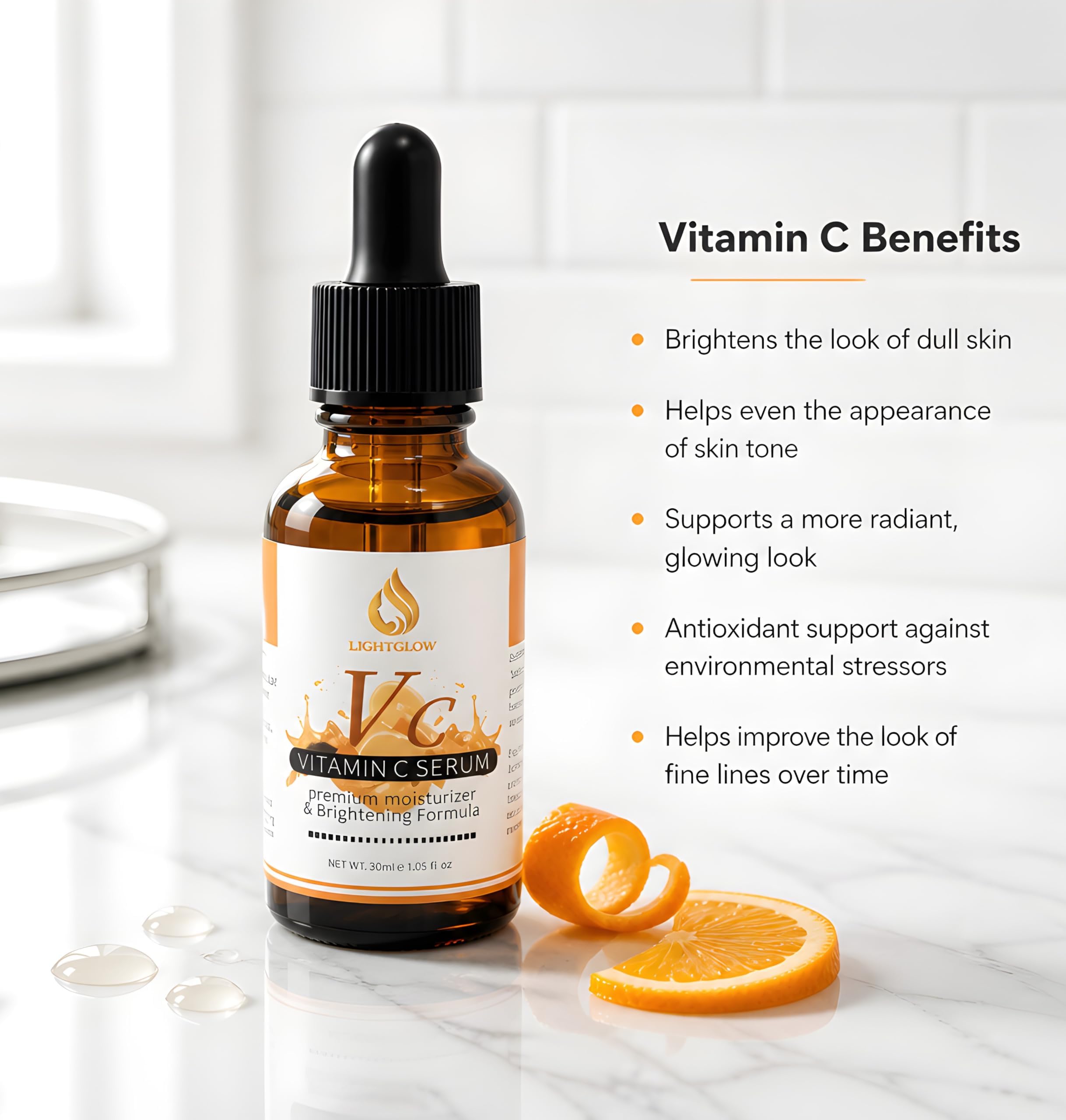 LIGHTGLOW Vitamin C Serum — Brightening & Anti-Aging, 1 fl oz