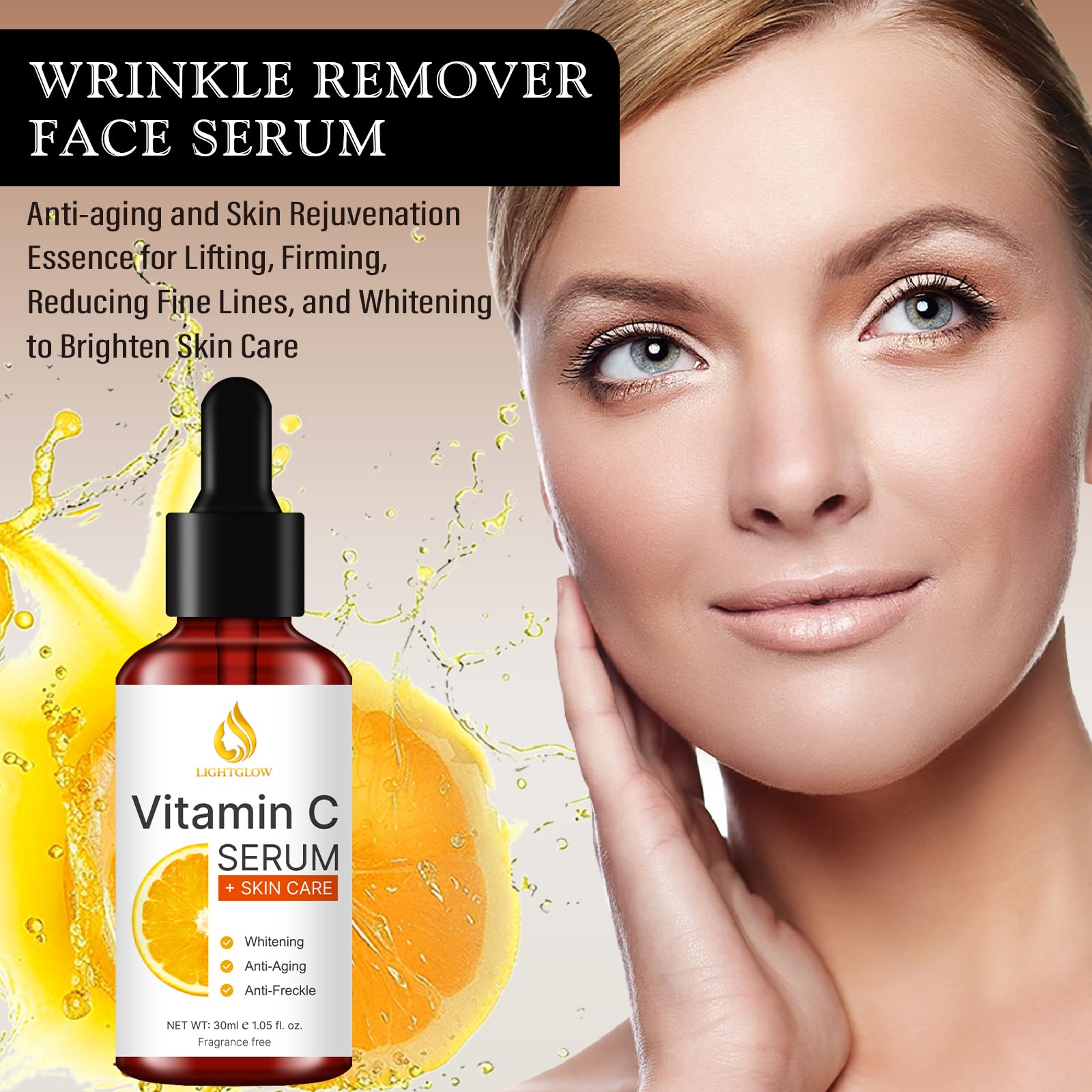 LIGHTGLOW Vitamin C Serum — Dark Spots & Fine Lines, Amber Glass, 1 fl oz